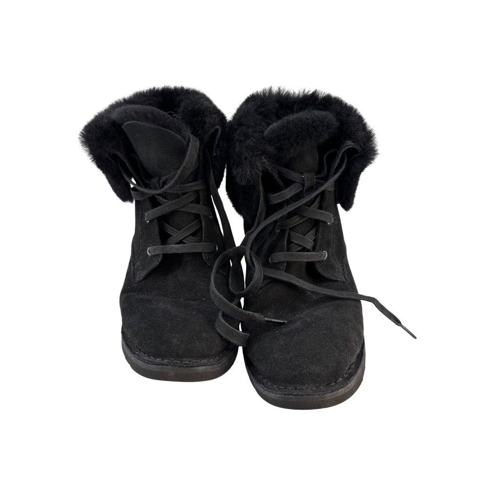 UGG Quincy Black Suede Sheepskin Lace Up Ankle Boots Women's Size 10